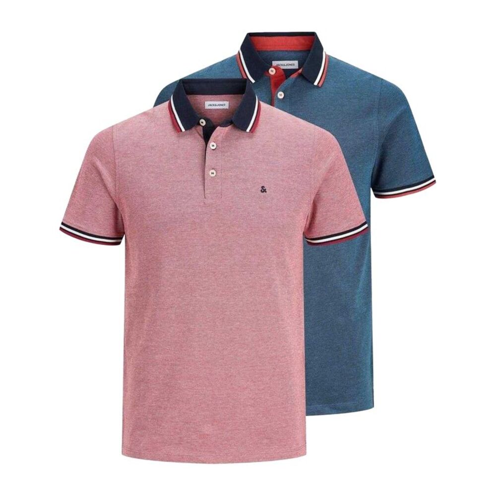 Jack And Jones Mens Paulos Collared Polo Shirt (Pack of 2) / Rio Red/Denim